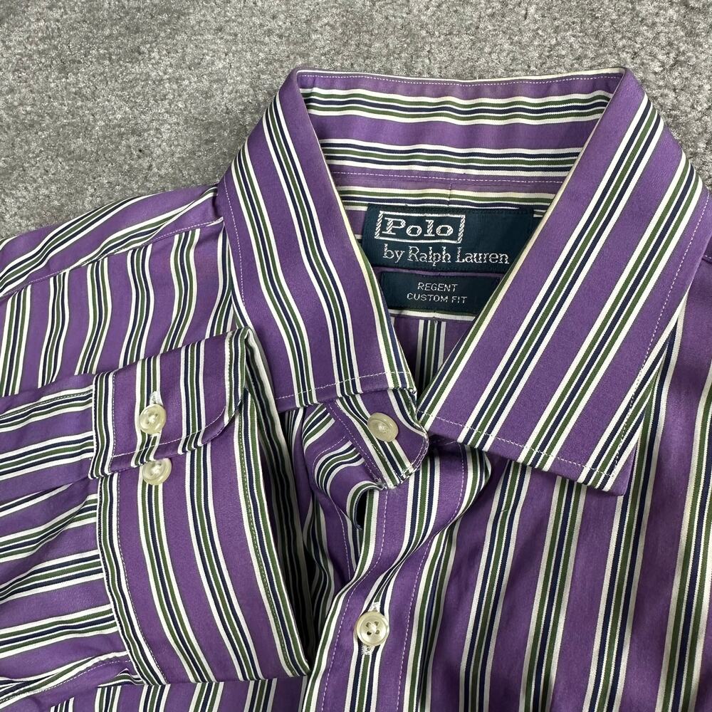 VTG Polo by Ralph Lauren Regent Purple Striped Button Down Shirt Size 16 32/33